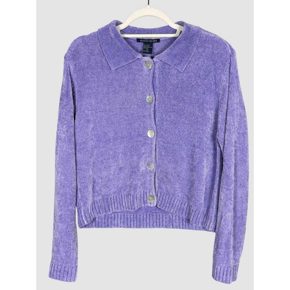 Boston Proper Lavender Cardigan Sweater Soft Knit Button Front XS